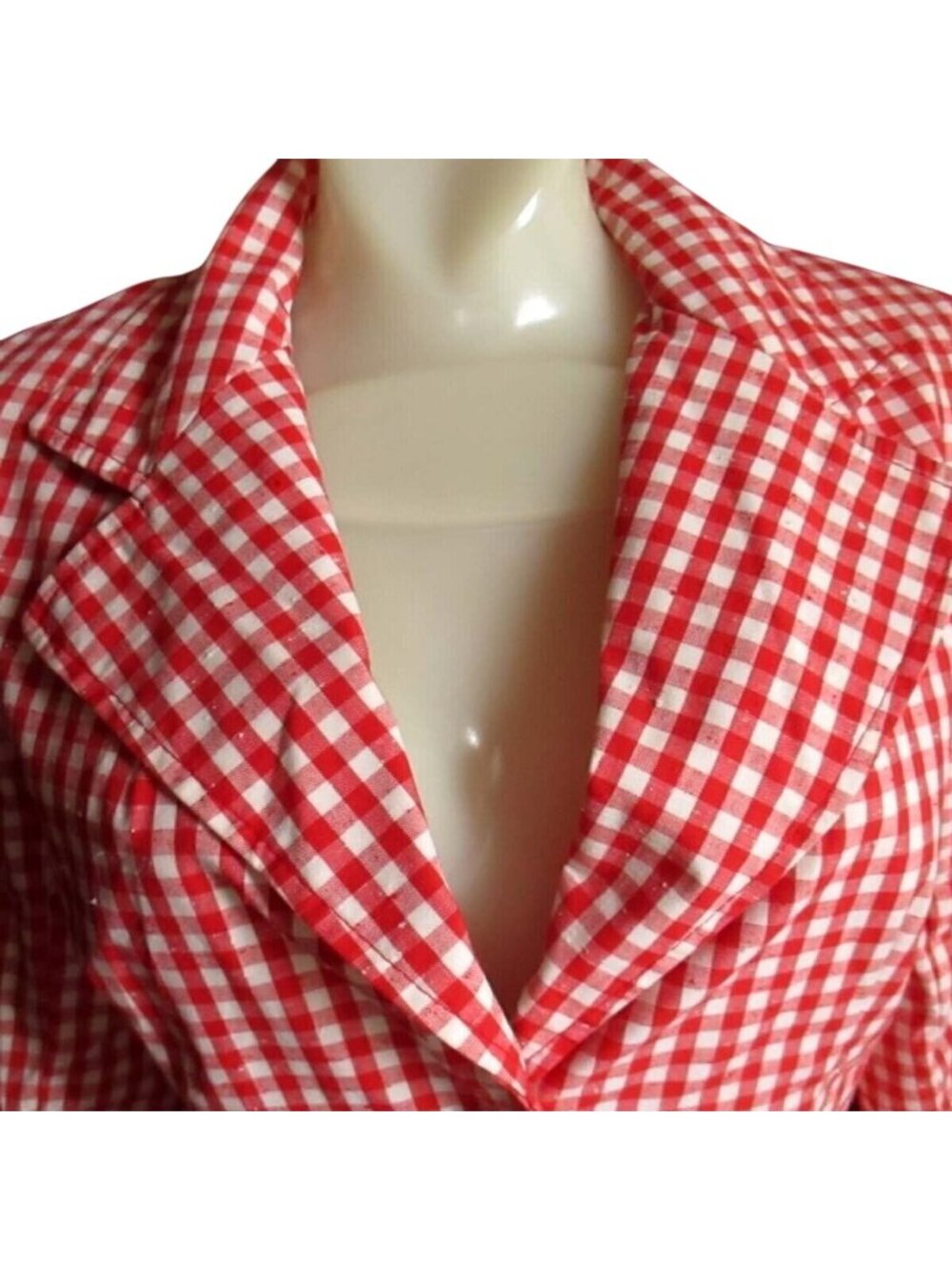 Vintage Boho Blazer 1970's Medium JH Jacket Womens Red White Checkered Cloth